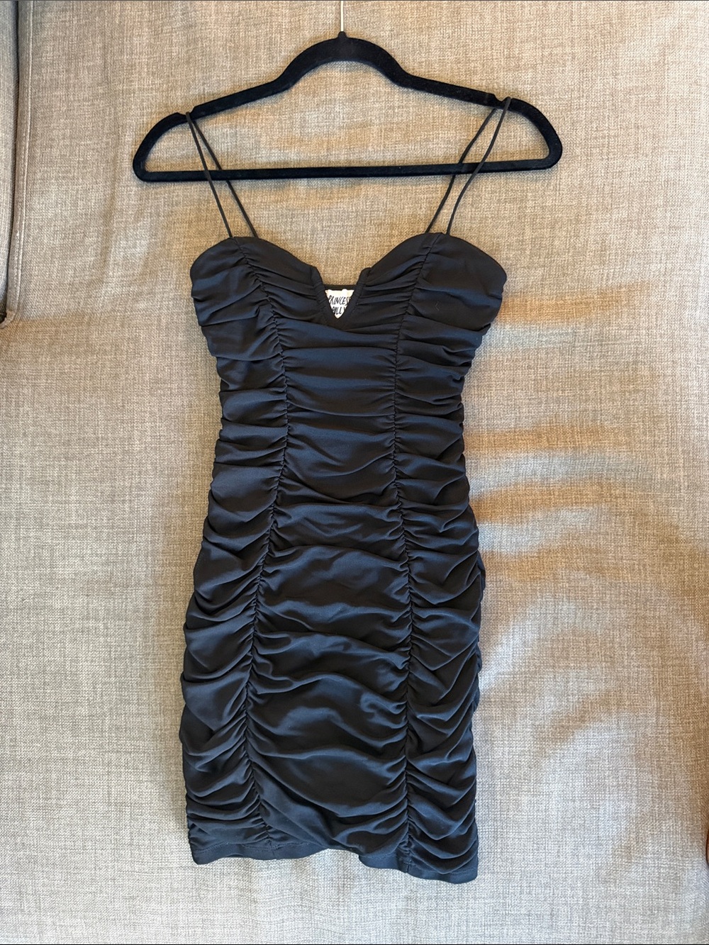 Ruched Black Spaghetti-Strap Dress